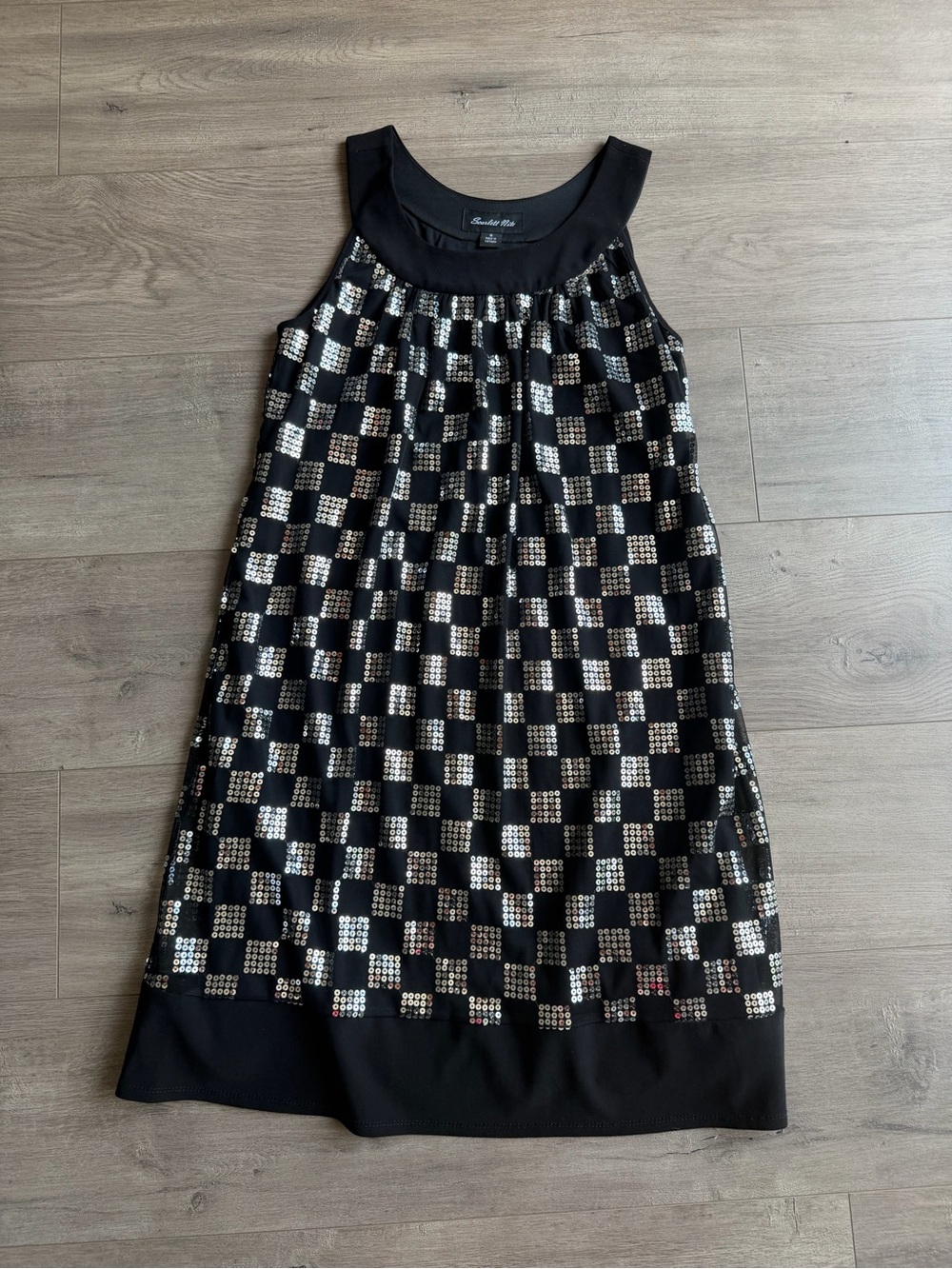 Scarlett Nite Sequin Checkerboard Shift Dress - Black & Silver - size 8